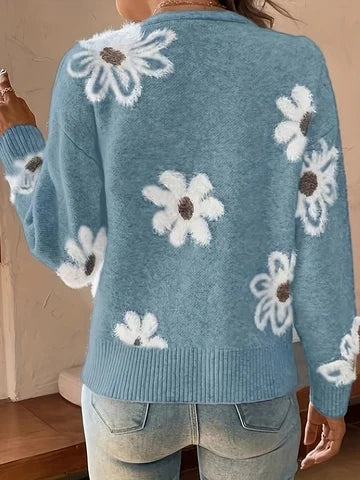 Women's Floral V Neck Button Front Cardigan