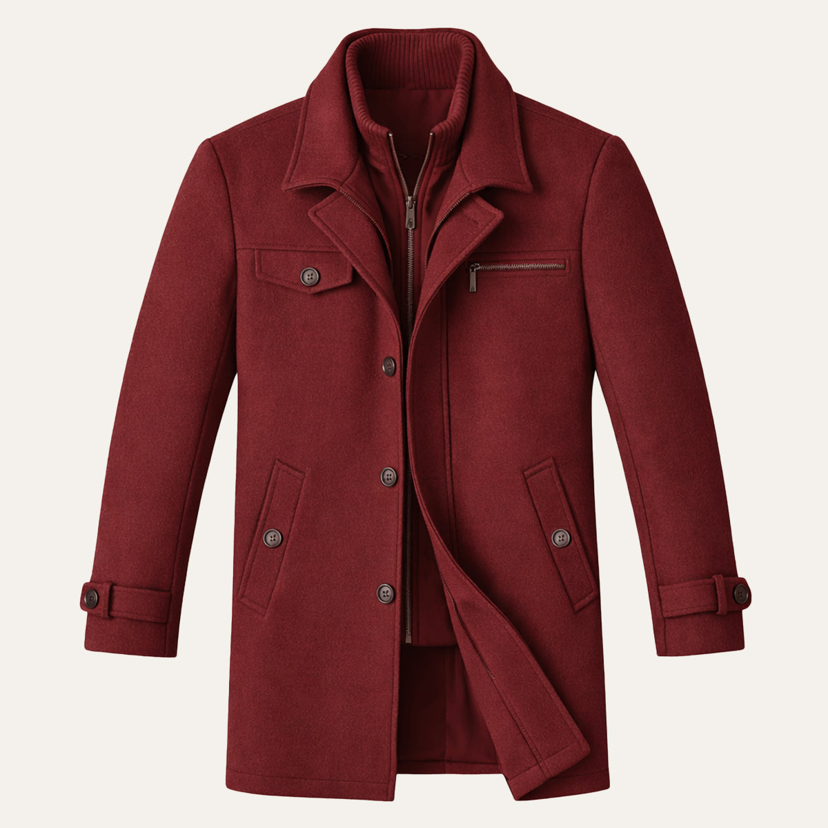 The Windermere Men’s Smart Wool Blend Jacket with Zipper and Button Closure