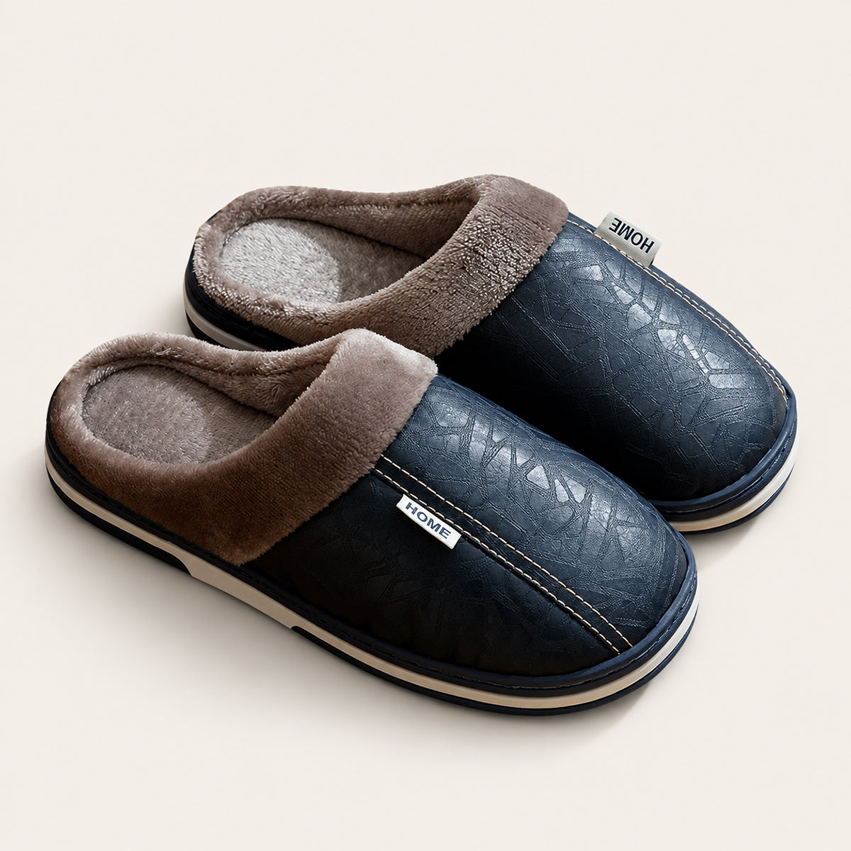 The Lampeter Men's Warm Fur Lined Leather Mule House Shoes