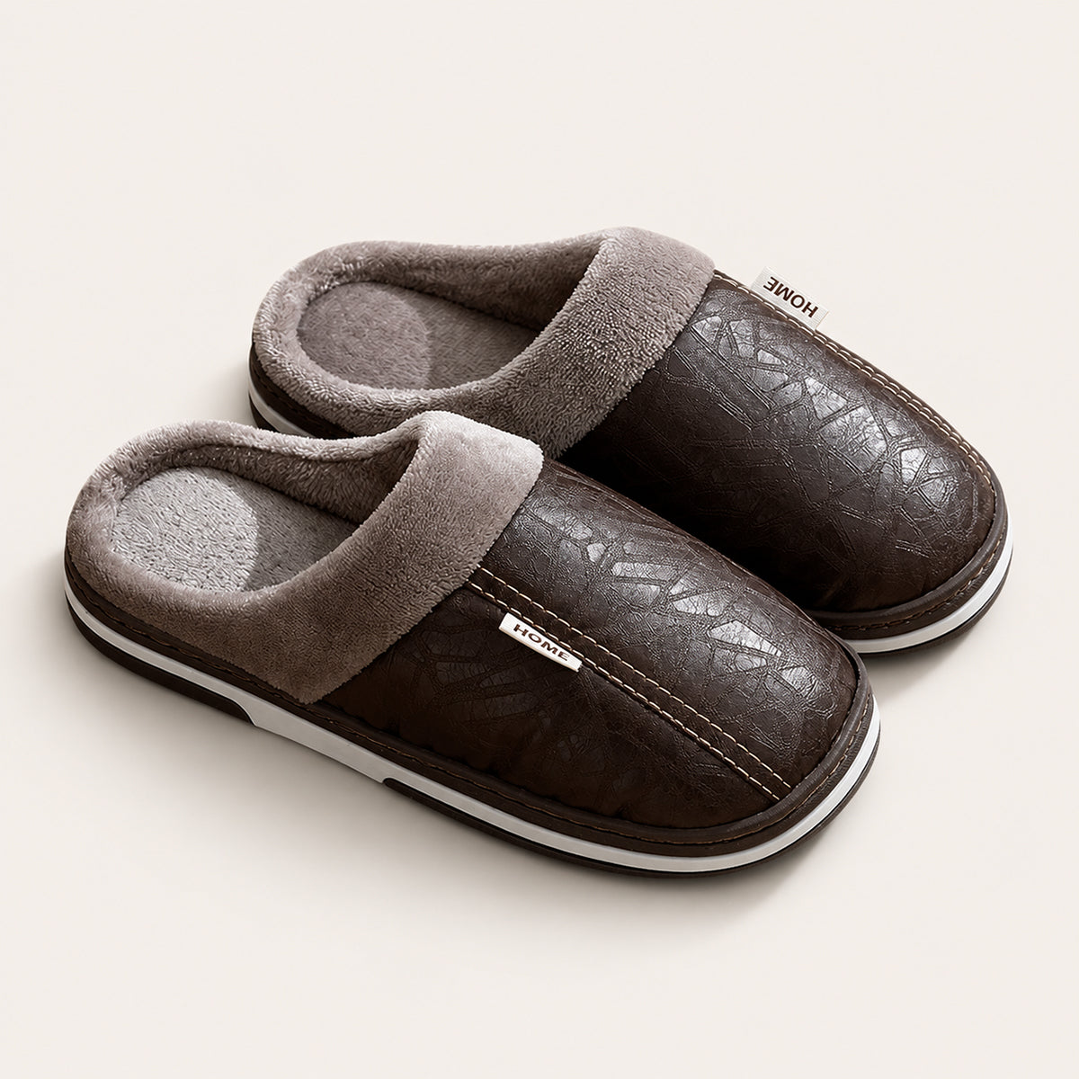 The Lampeter Men's Warm Fur Lined Leather Mule House Shoes