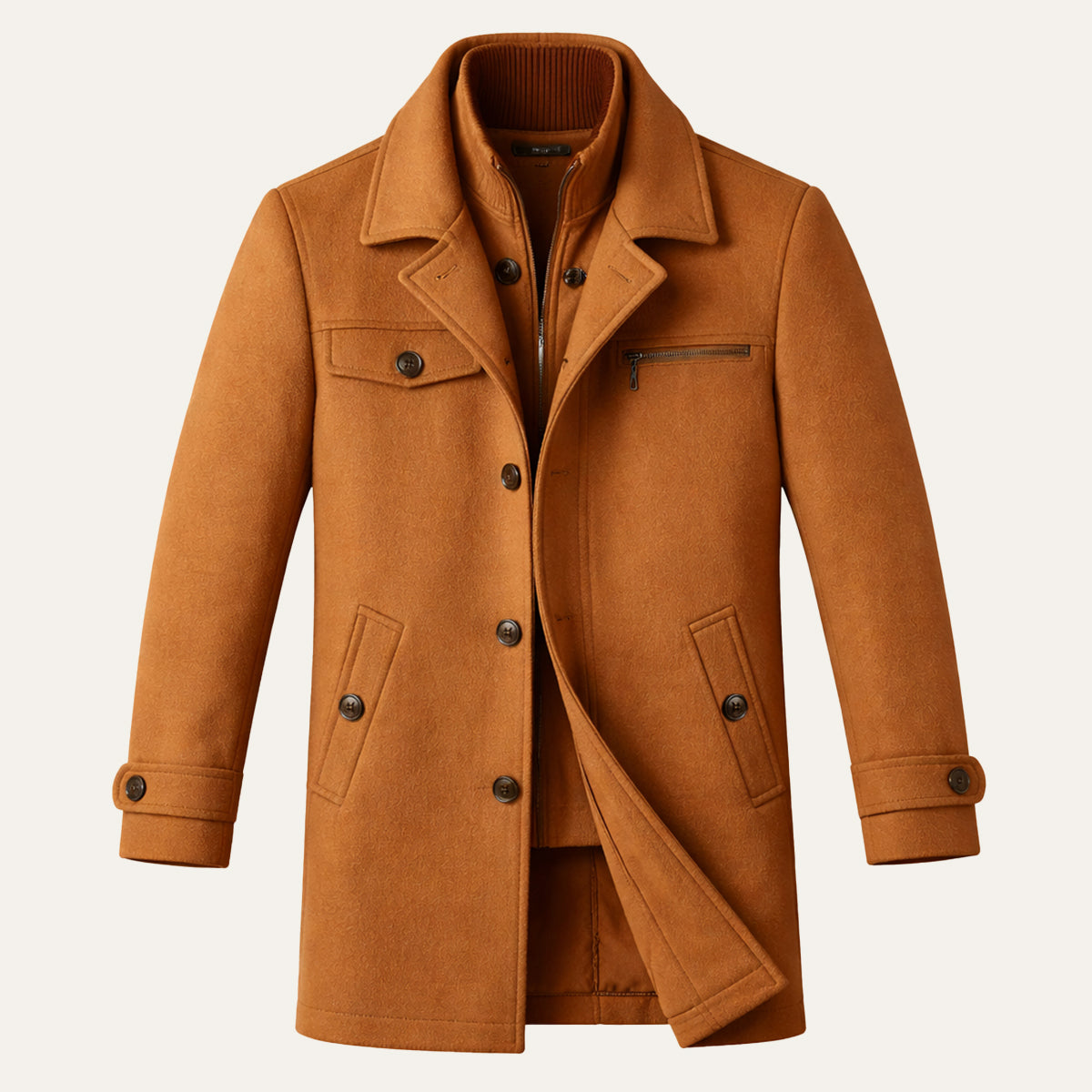 The Windermere Men’s Smart Wool Blend Jacket with Zipper and Button Closure