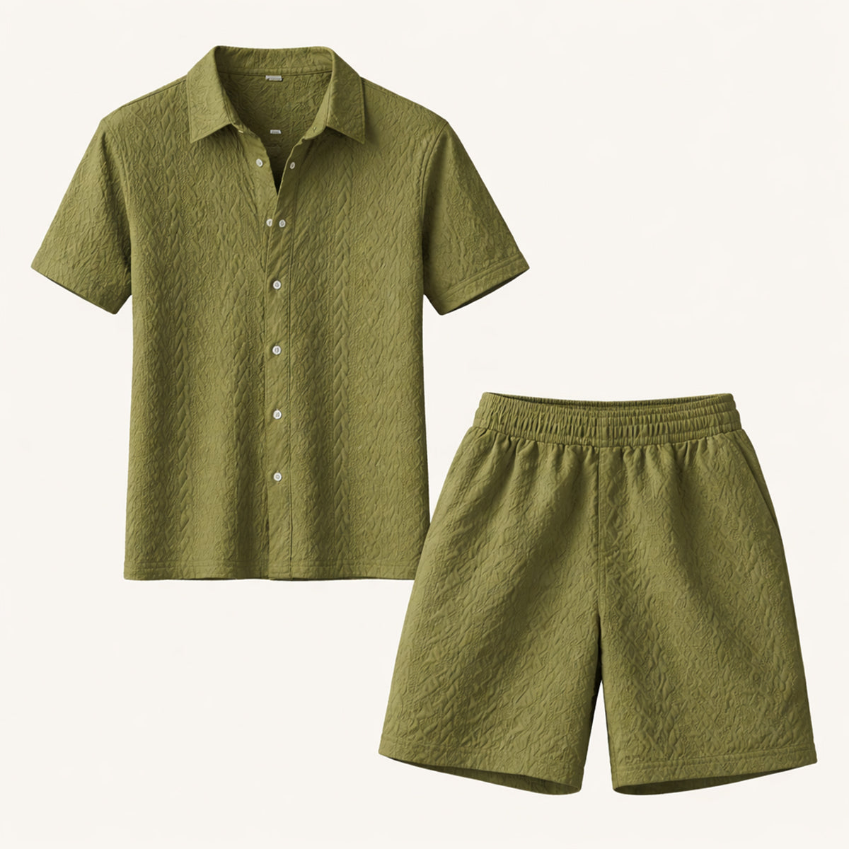 The Pinecrest Park Men’s Textured Casual Summer Set – Shirt & Shorts Set