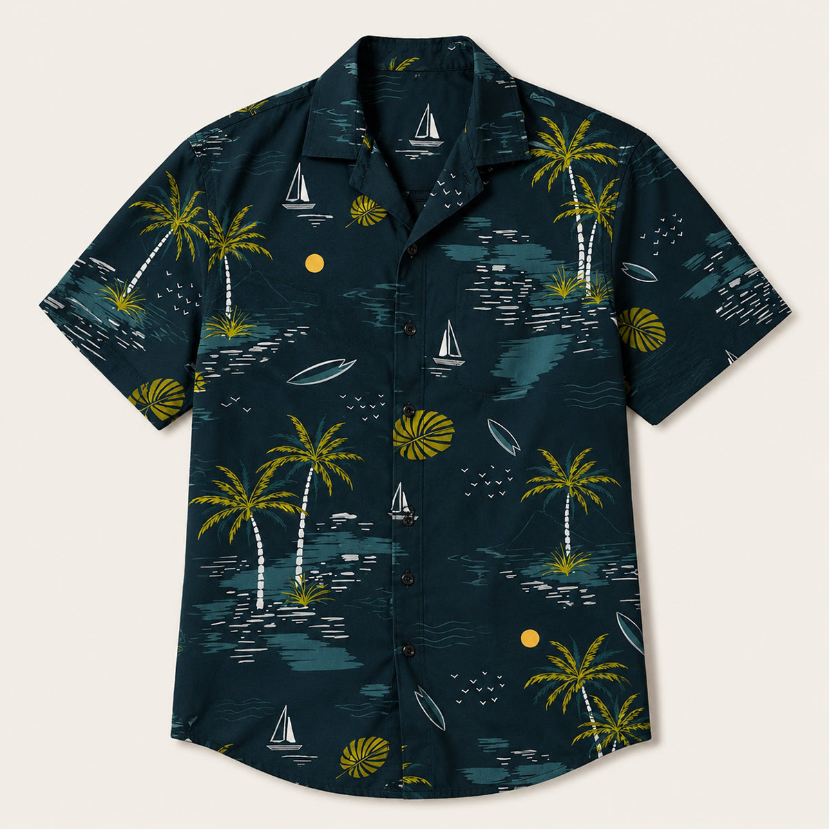 The Silverfield Men’s Lightweight Tropical Coconut Print Hawaiian Beach Shirt