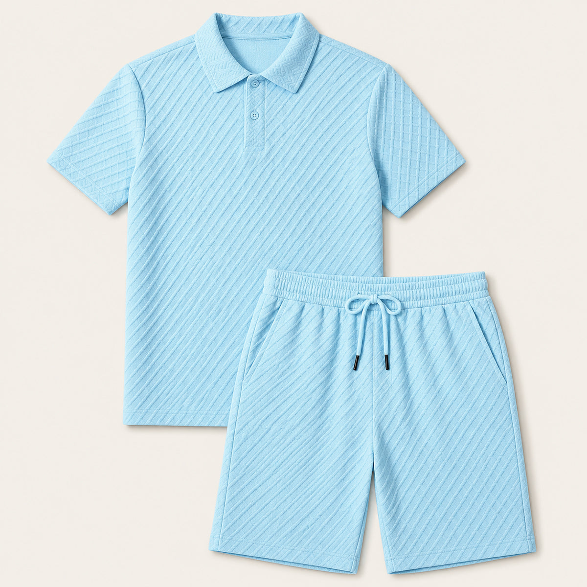The Surrey Men’s Summer Jacquard Polo & Shorts Set – Lightweight Beach Outfit