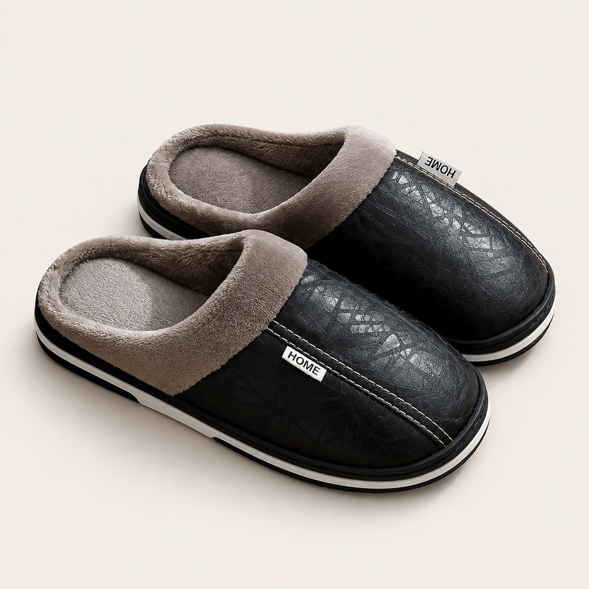 The Lampeter Men's Warm Fur Lined Leather Mule House Shoes