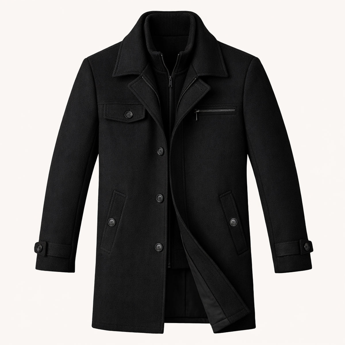 The Windermere Men’s Smart Wool Blend Jacket with Zipper and Button Closure