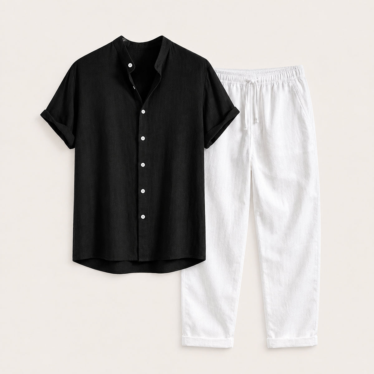The Brentwood Men's Short Sleeve Linen Shirt & Drawstring Pants Set