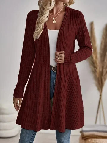 Women's Casual Ribbed V Neck Long Cardigan