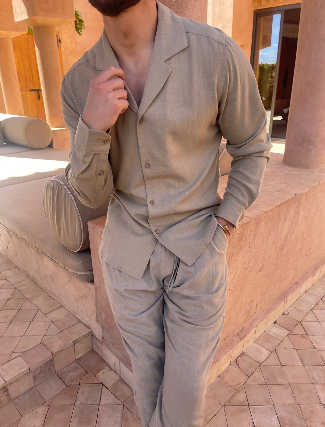 The Villa Como Men's Premium Linen Shirt & Drawstring Trousers Set