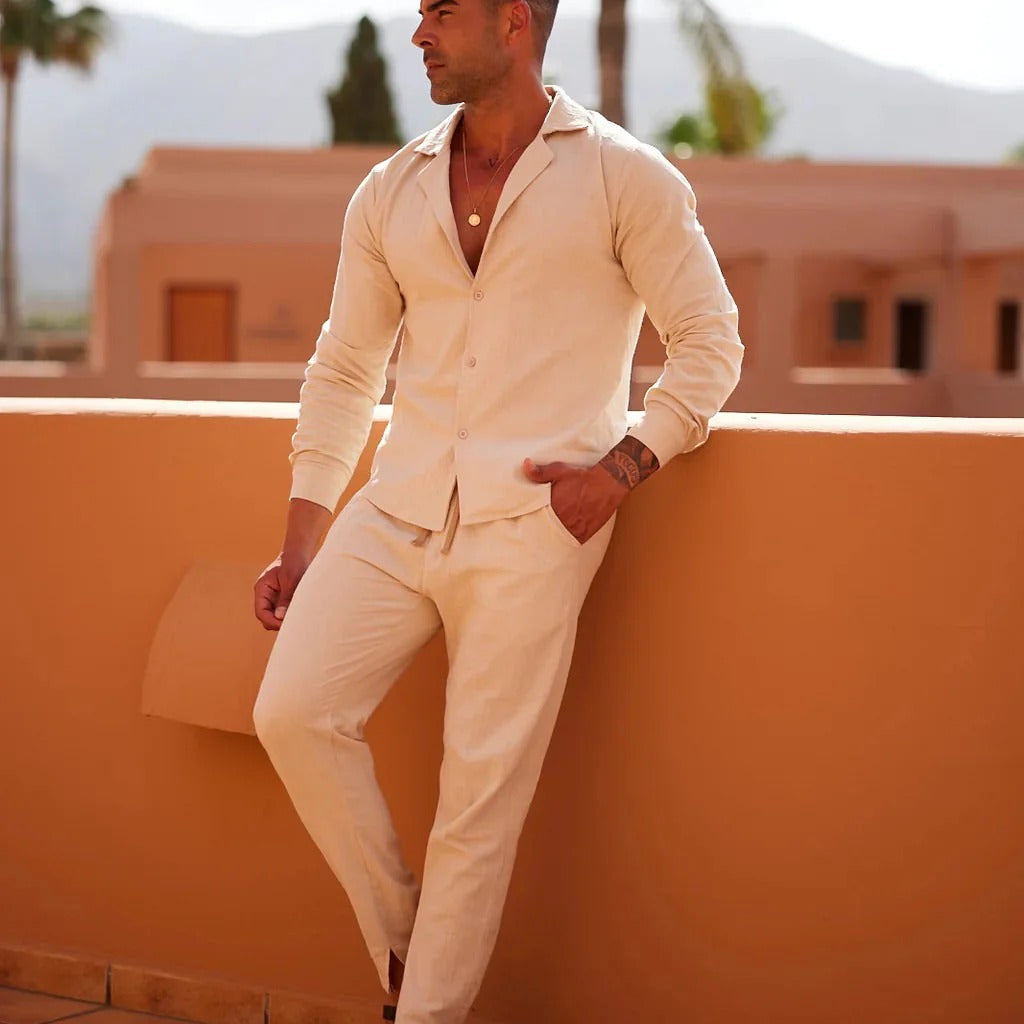 The Villa Como Men's Premium Linen Shirt & Drawstring Trousers Set