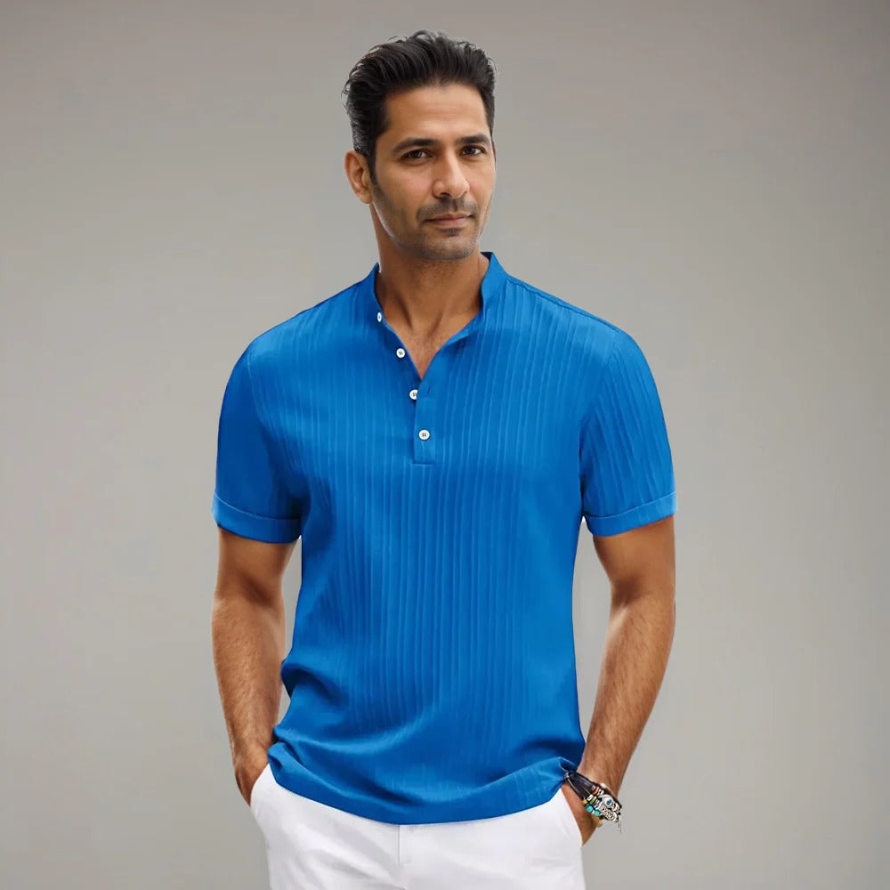 The Bentonville Men's Ribbed Stand Collar Polo Shirt
