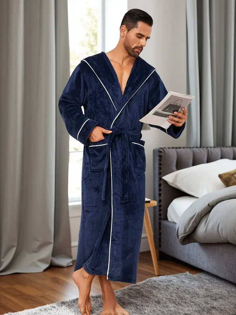 The Kenilworth Men's Hooded Fleece Long Bathrobe with Belt