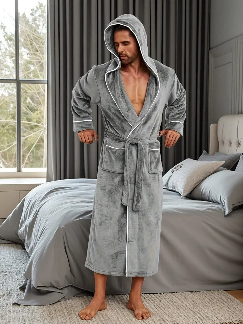 The Kenilworth Men's Hooded Fleece Long Bathrobe with Belt