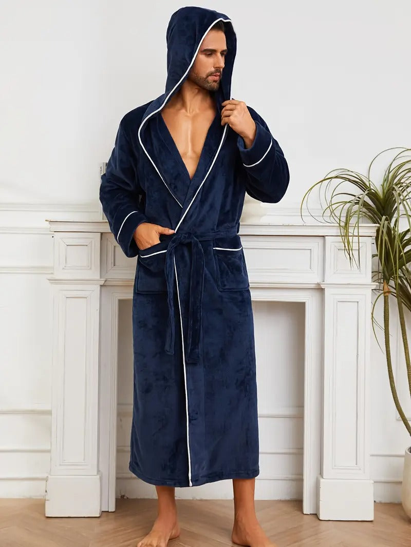 The Greenwich Men's Hooded Long Bathrobe with Belt