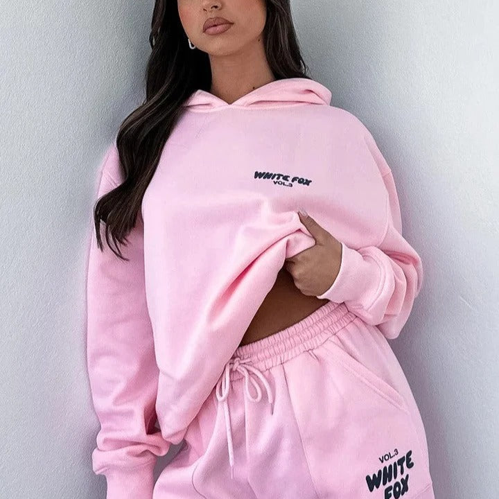Women's Two Piece Hooded Tracksuit with Graphic Print