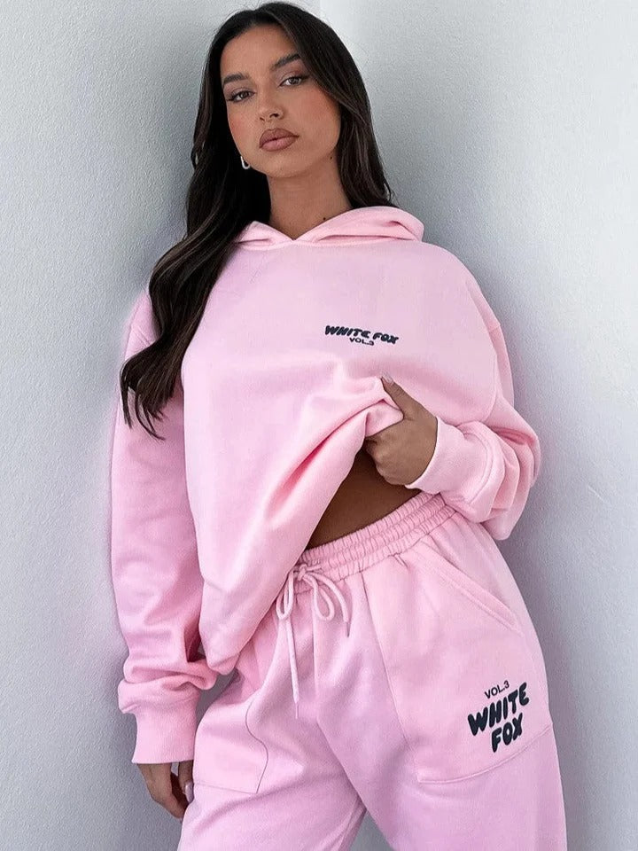 Women's Two Piece Hooded Tracksuit with Graphic Print