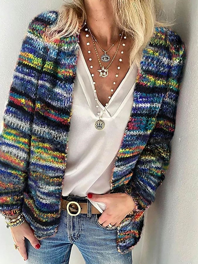 Women's Multicolor Striped Knit Open Front Cardigan