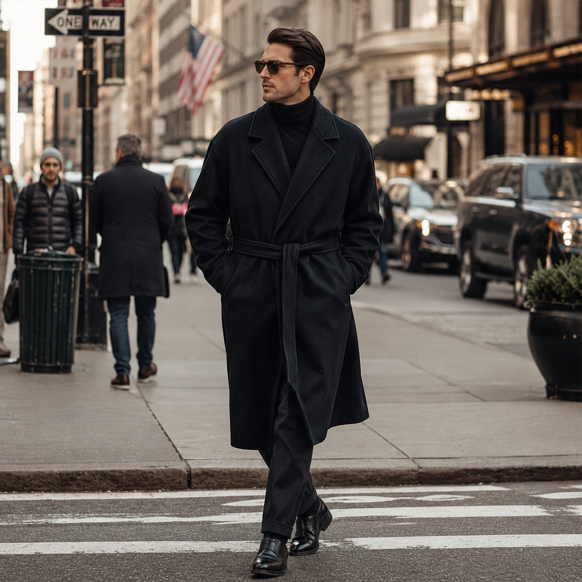 The Whitechapel Men's Elegant Camel Wrap Wool Coat with Belt