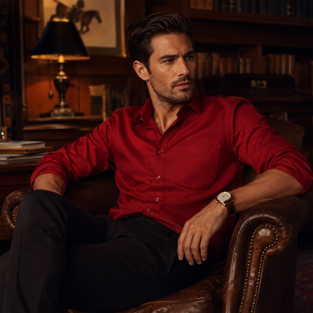 The Pordenone Men’s Slim Fit Stretch Button Down Dress Shirt