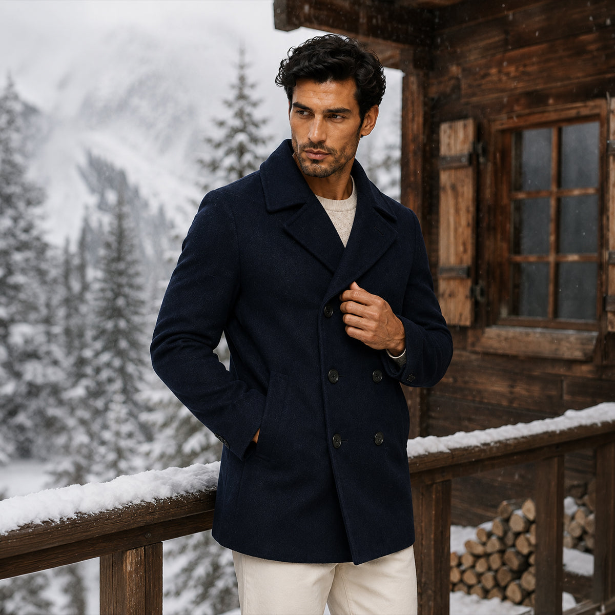 The Sunderland Men’s Warm Winter Double Breasted Wool Peacoat – Navy Blue