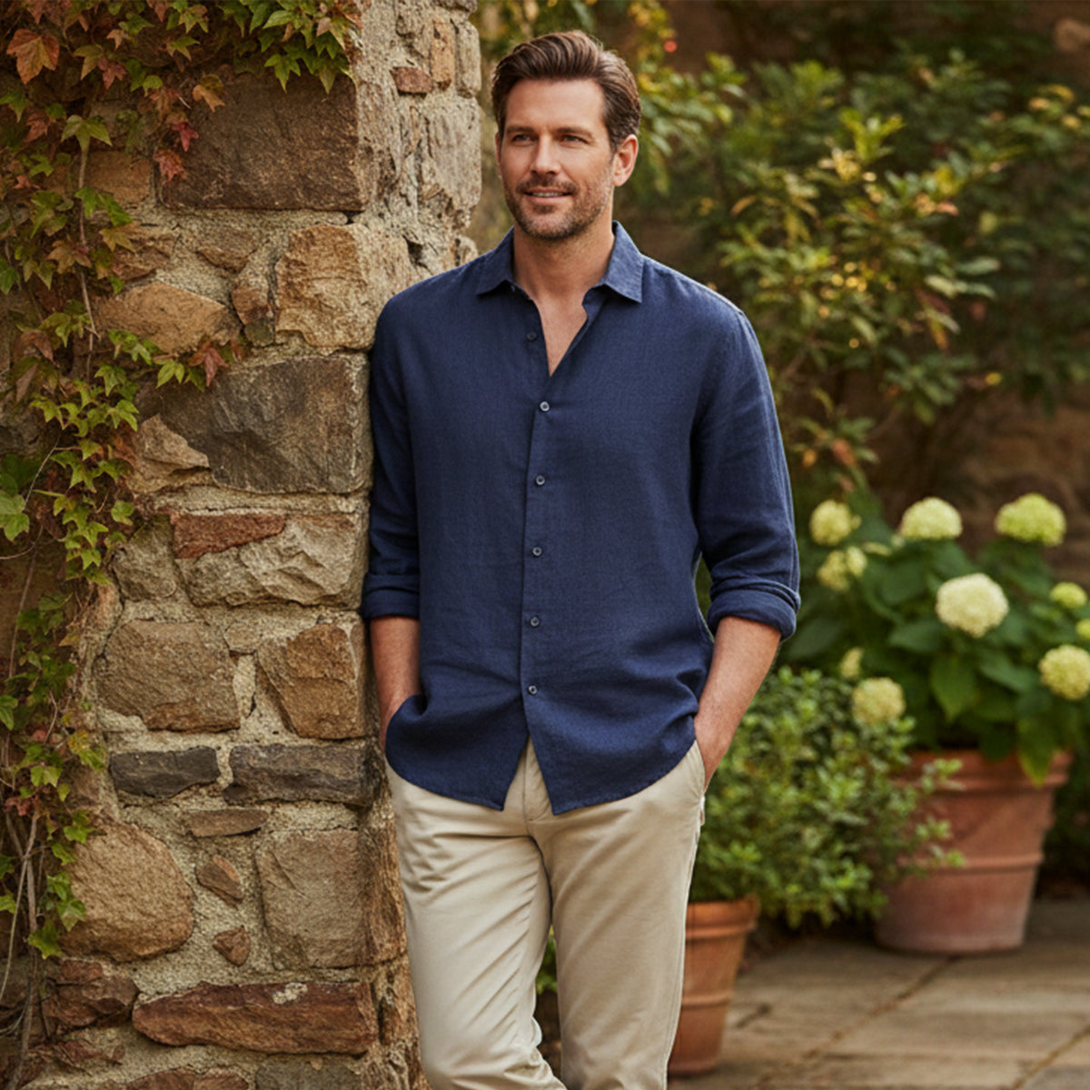 The Kensington Men’s Lightweight Loose Fit Linen Button-Up Shirt