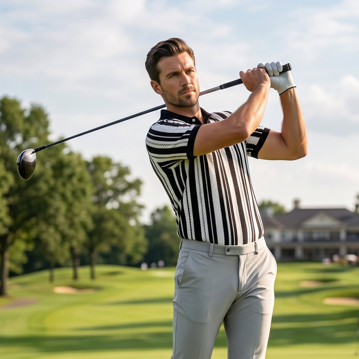The Hillbrook Men’s Striped Knit Polo Shirt