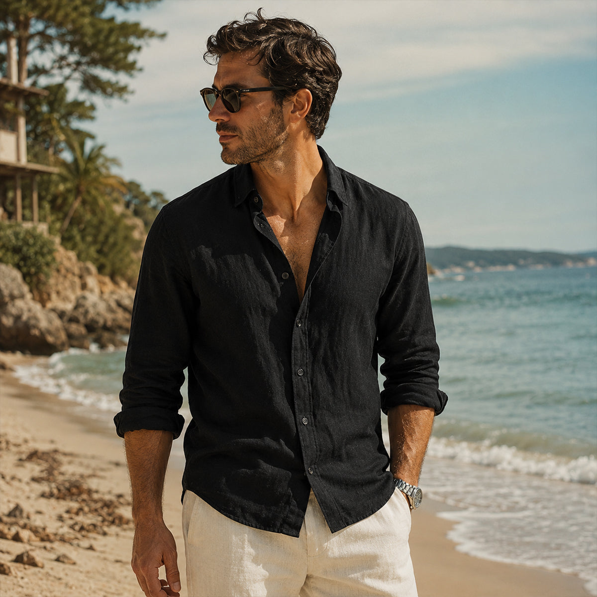 The Silverlake Men’s Cotton Linen Button-Up Beach Shirt