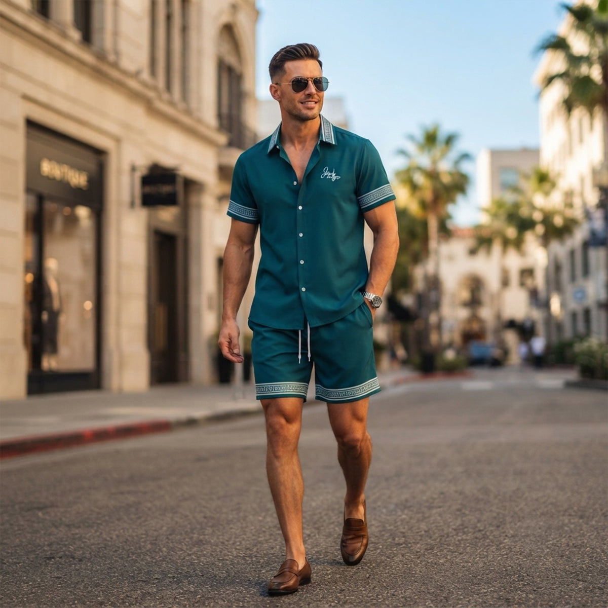 The Stonehill Men’s Retro Print Set – Shirt & Shorts