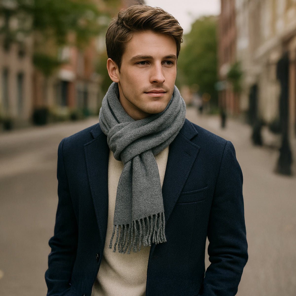 The Rive Gauche Cashmere Merino Scarf for Men - Grey