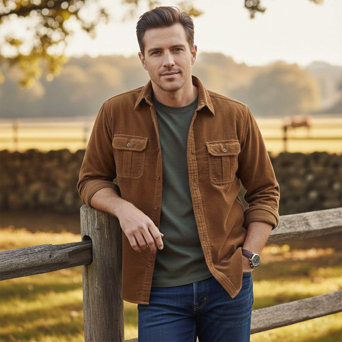 The Positano Men’s Casual Button-Up Corduroy Shirt