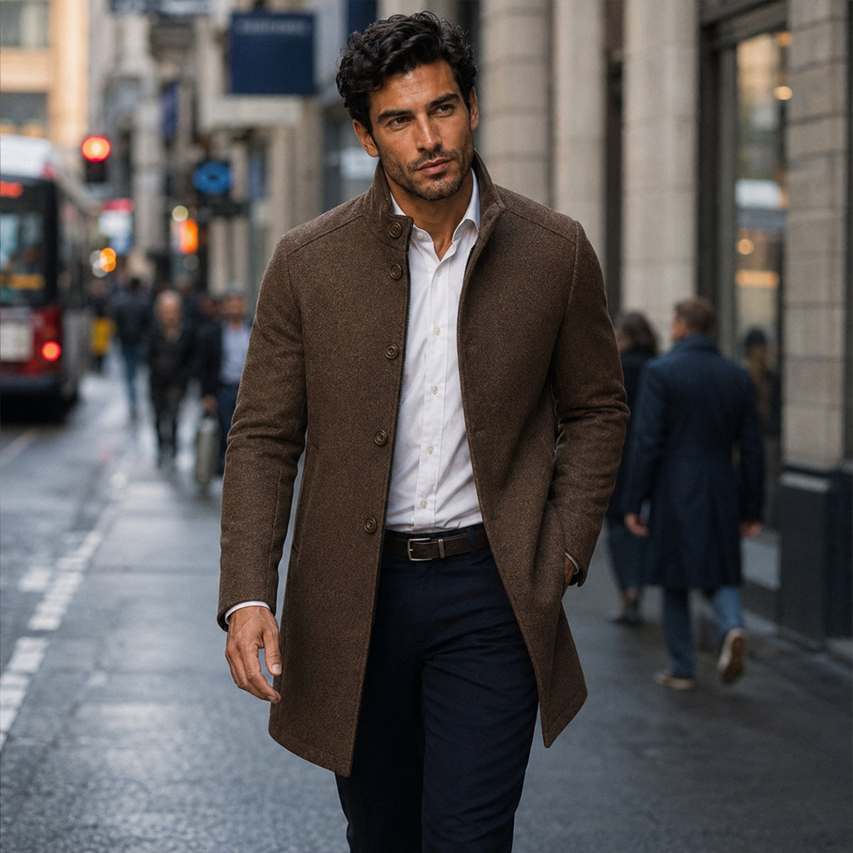 The Broadway Men's Wool Blend Classic Trench Coat