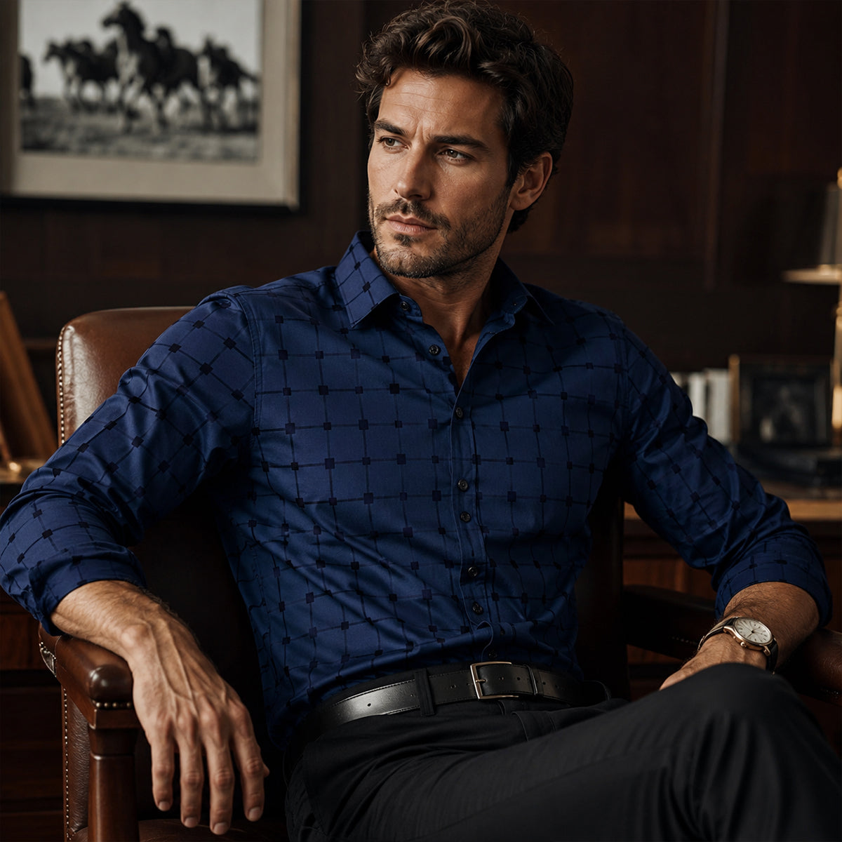 The Caserta Men’s Slim Fit Check Print Dress Shirt
