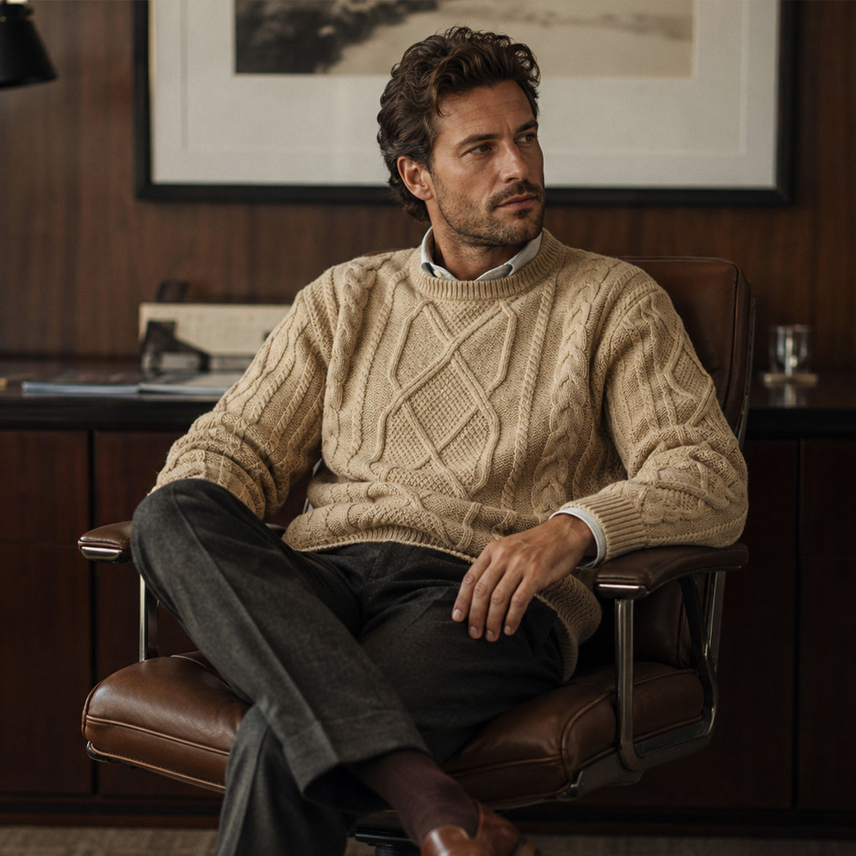 The Aberdeen Men’s Warm Chunky Fisherman Cable Knit Winter Sweater
