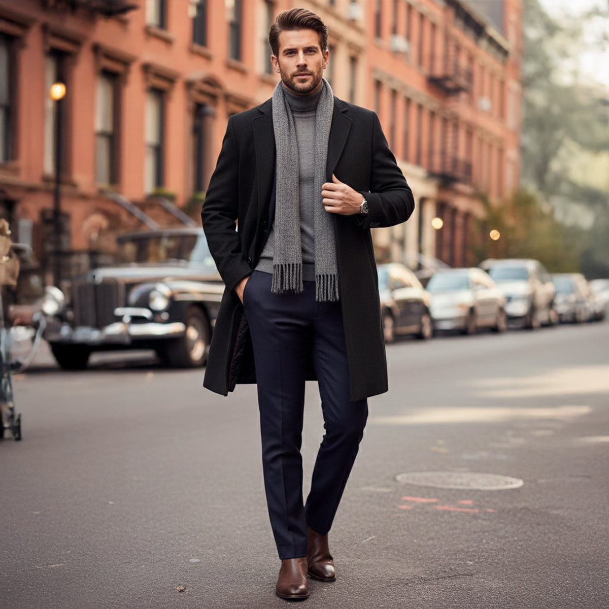 The Ascot Men's Elegant Wool Long Winter Smart Coat