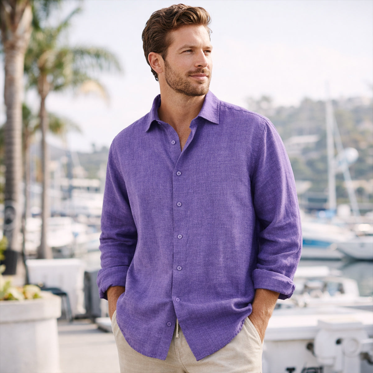 The Kensington Men’s Lightweight Loose Fit Linen Button-Up Shirt