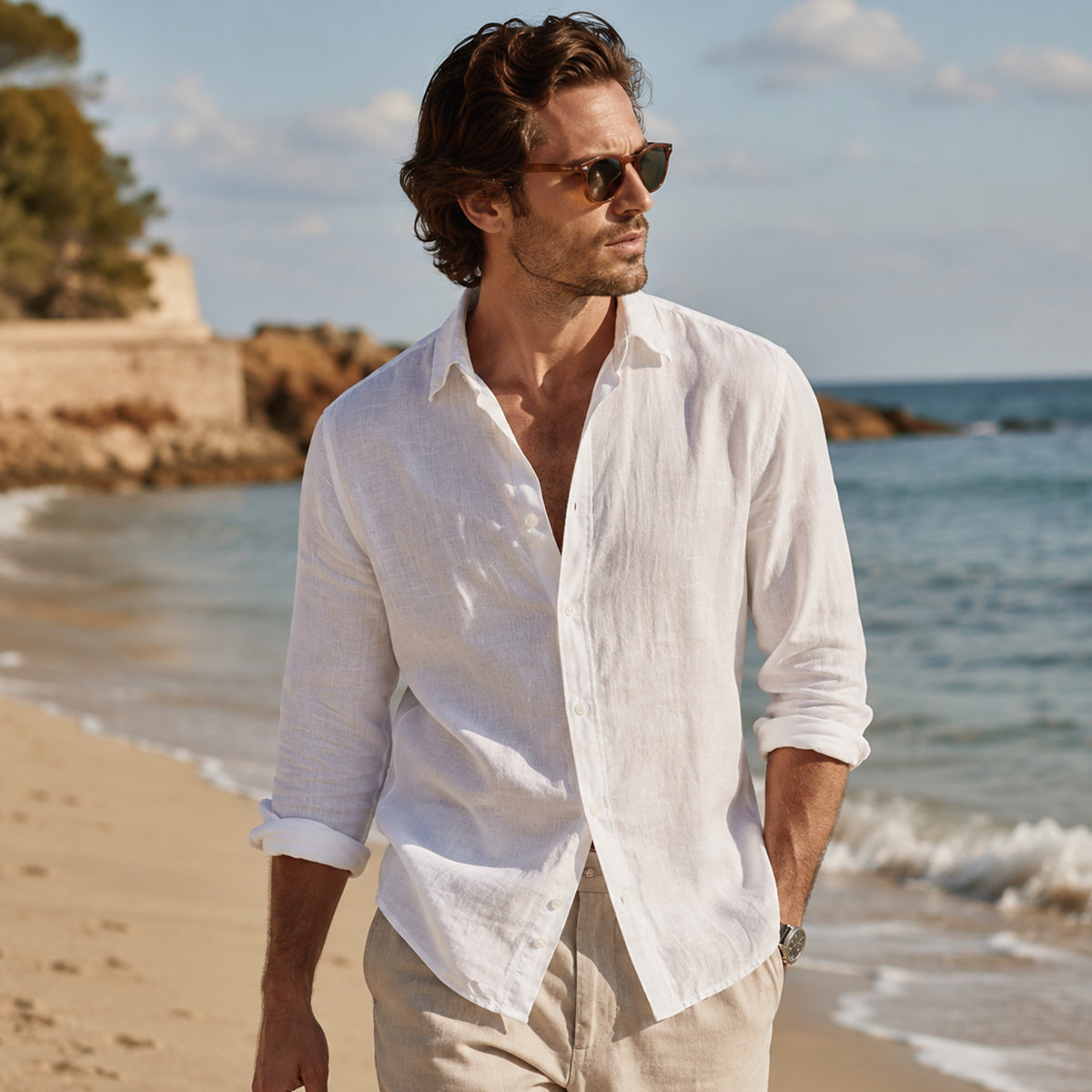 The Silverlake Men’s Cotton Linen Button-Up Beach Shirt
