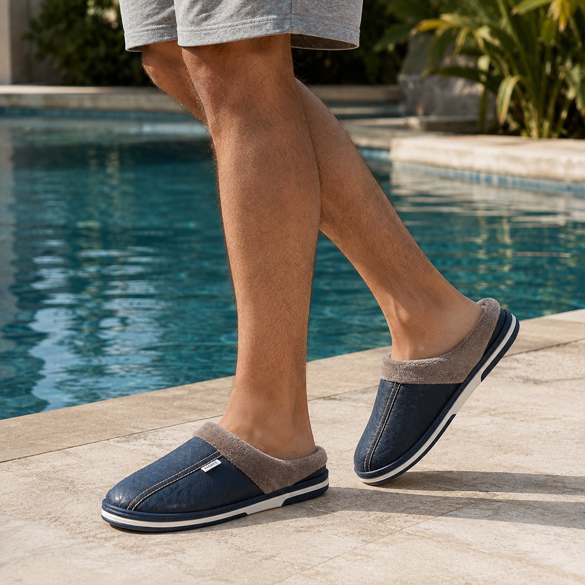 The Lampeter Men's Warm Fur Lined Leather Mule House Shoes
