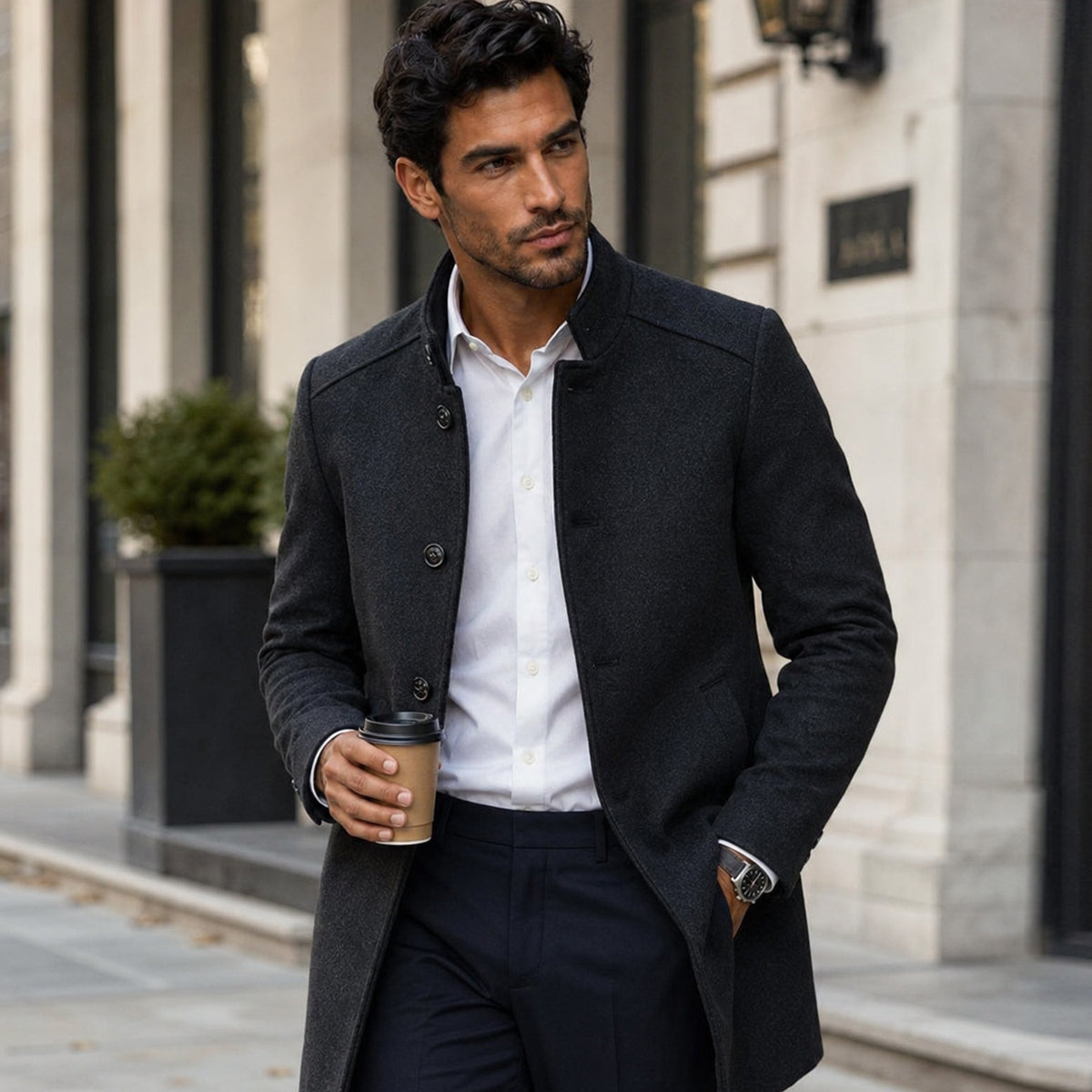 The Broadway Men's Wool Blend Classic Trench Coat