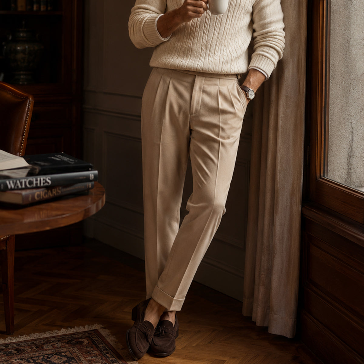 The Riva Garda Men’s High Waist Double Pleated Pants