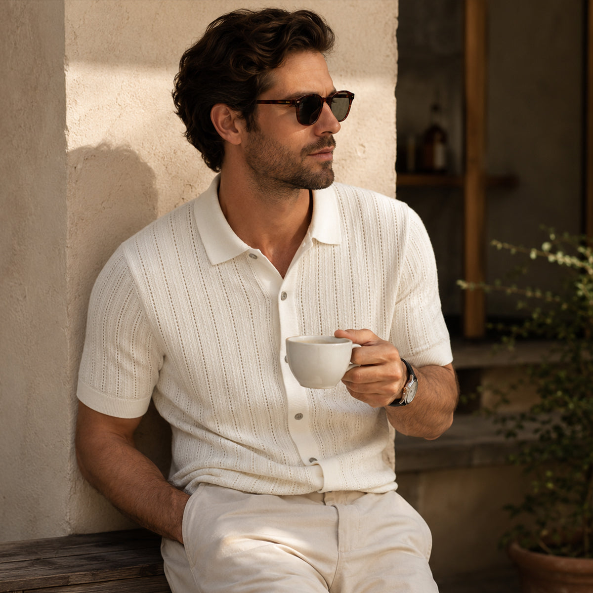 The Siracusa Men’s Lightweight Knit Button Down Polo Shirt