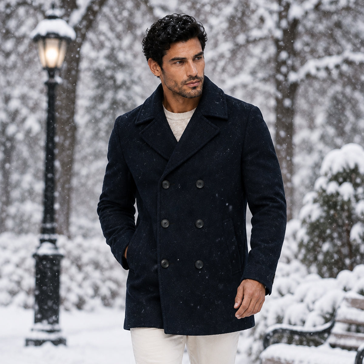 The Sunderland Men’s Warm Winter Double Breasted Wool Peacoat – Navy Blue