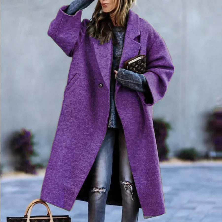 Women's Oversized Wool Blend Coat – Long Single Breasted Winter Overcoat