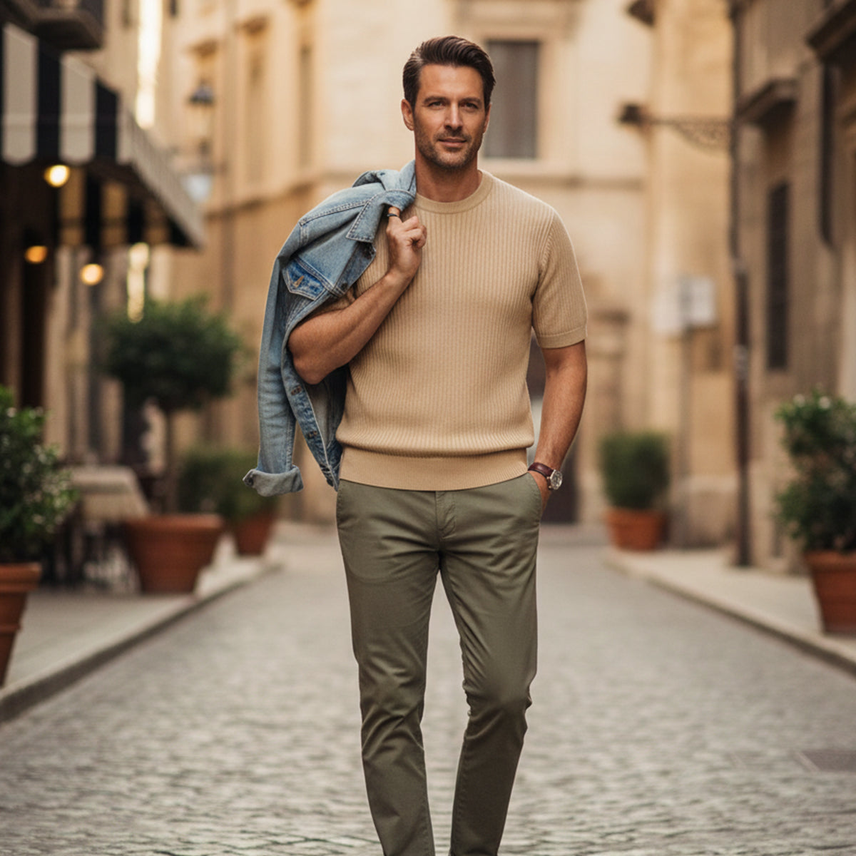 The Evoque Men’s Slim Fit Cashmere Shirt – Lightweight Short Sleeve Knit