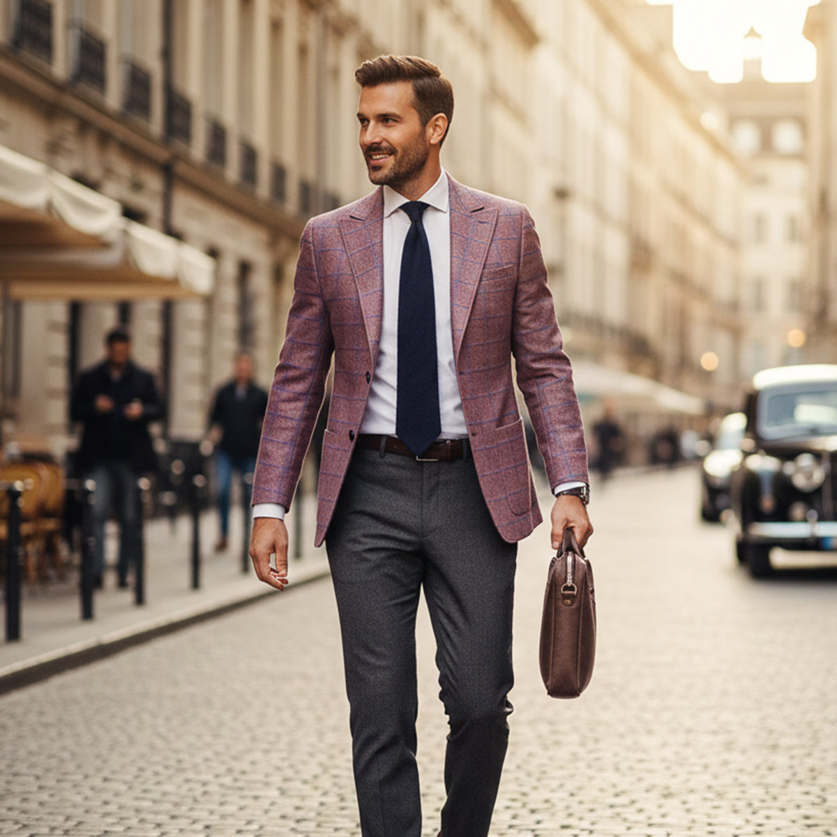 The Garda Porto Men’s Checked Double Breasted Plaid Blazer Jacket