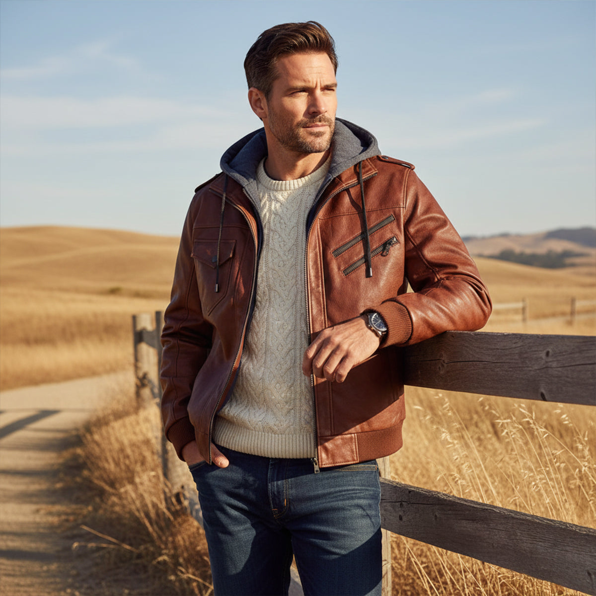 The Palermo Leather Bomber Jacket – Men’s Hooded Classic Style