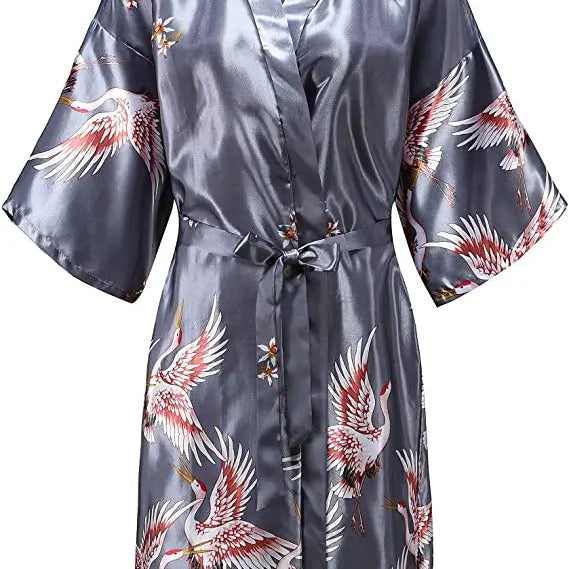 Women's Floral Satin Bathrobe Belt