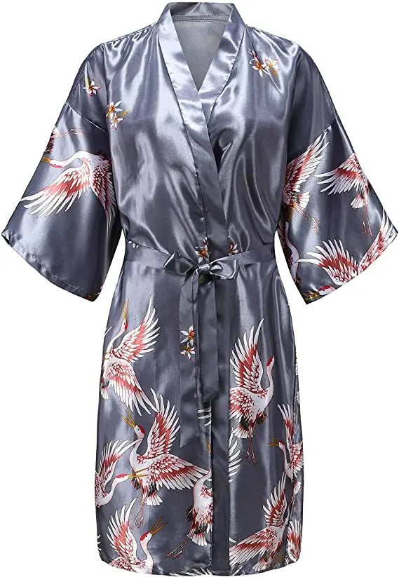 Women's Floral Satin Bathrobe Belt