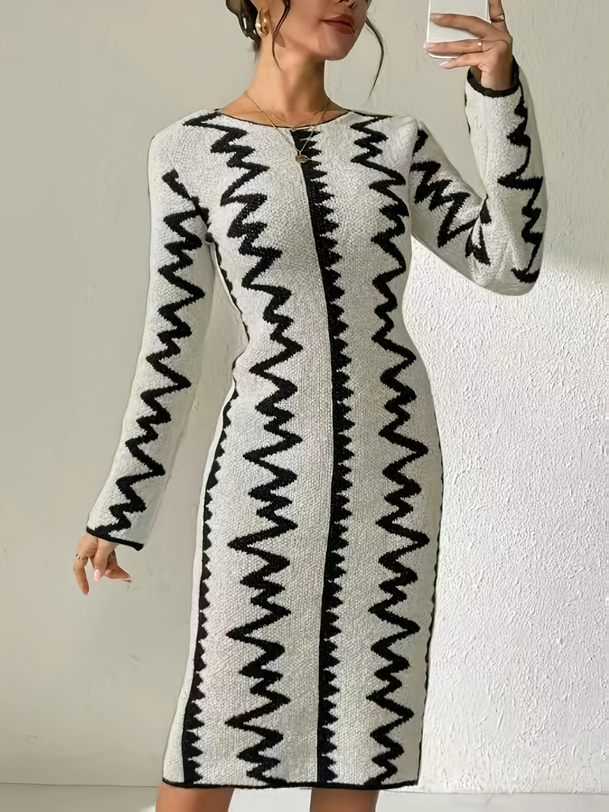 Women's Geometric Stripe Sweater Dress