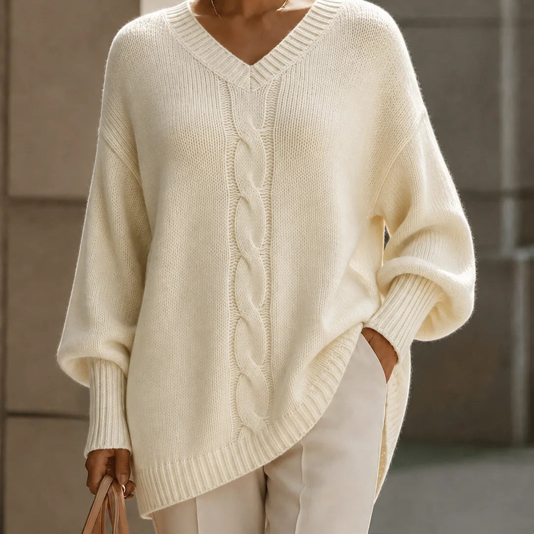 Women’s V Neck Cable Knit Sweater