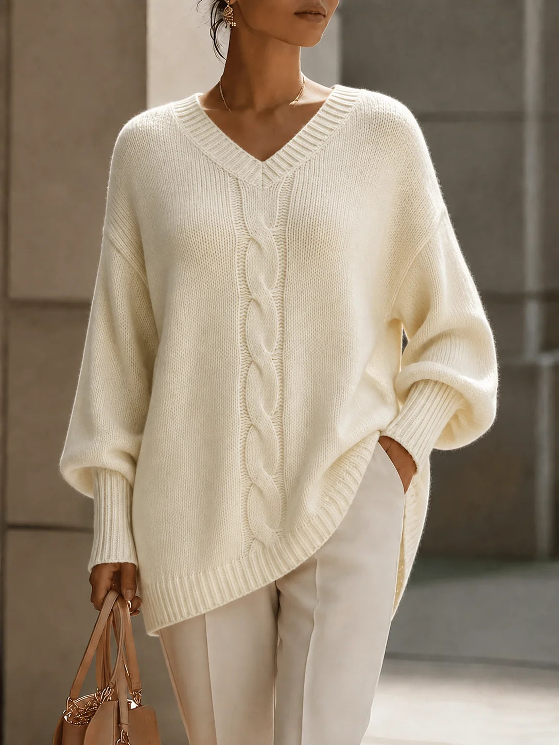 Women’s V Neck Cable Knit Sweater